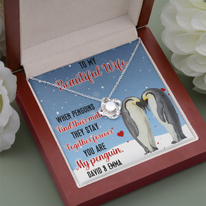 Penguin Couple To My Beautiful Wife - Personalized Message Card Jewelry Necklace - Jewelry - GoDuckee