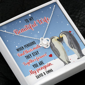 Penguin Couple To My Beautiful Wife - Personalized Message Card Jewelry Necklace - Jewelry - GoDuckee