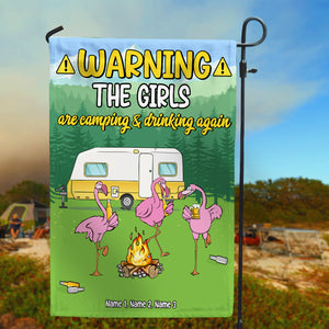 Personalized Gifts For Flamingo The Girls Are Camping And Drinking Again - Custom Camping Flag - Flag - GoDuckee