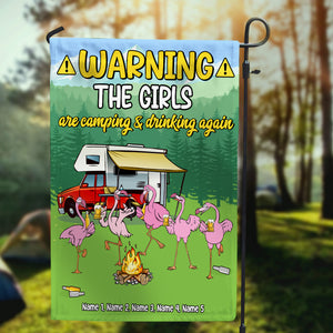 Personalized Gifts For Flamingo The Girls Are Camping And Drinking Again - Custom Camping Flag - Flag - GoDuckee