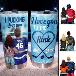 Personalized Hockey Couple Tumbler Cup - I Pucking Love You To The Rink And Back - Tumbler Cup - GoDuckee