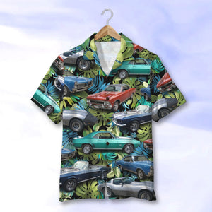 Custom Classic Car Photo Hawaiian Shirt, Tropical Tree Pattern, Summer Gift (Car0107) - Hawaiian Shirts - GoDuckee