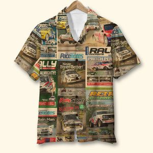 Custom Rallying Hawaiian Shirt, Racing Magazine Pattern - Hawaiian Shirts - GoDuckee