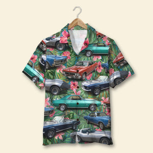 Custom Classic Car Photo Hawaiian Shirt, Floral Pattern, Summer Gift - Hawaiian Shirts - GoDuckee