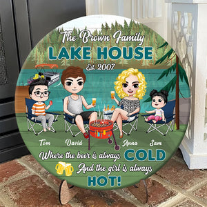 Lake House Where The Beer Is Always Cold, Personalized Family Wooden Sign, Gift For Family Members - Wood Sign - GoDuckee
