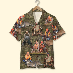 Custom Hunting Photo Hawaiian Shirt, Dry Leaves Pattern - Hawaiian Shirts - GoDuckee