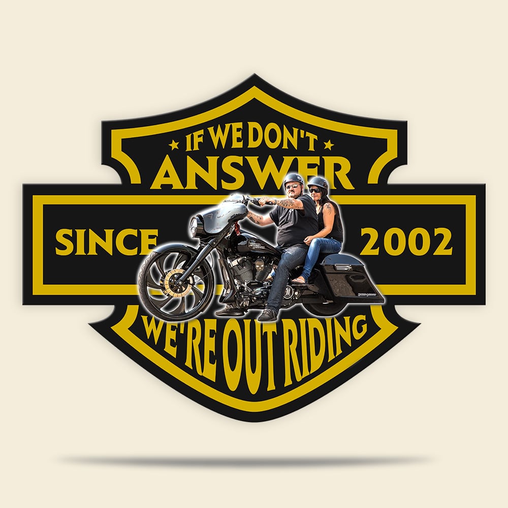 If We Don't Answer We're Out Riding Custom Biker Couple Metal Sign, Gift For Couple - Metal Wall Art - GoDuckee