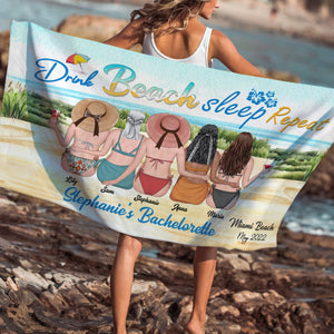 Drink Beach Sleep Repeat Personalized Friends Beach Towel Gift For Friends - Beach Towel - GoDuckee