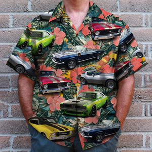 Custom Classic Car Photo Hawaiian Shirt, Tropical Flower Pattern - Hawaiian Shirts - GoDuckee