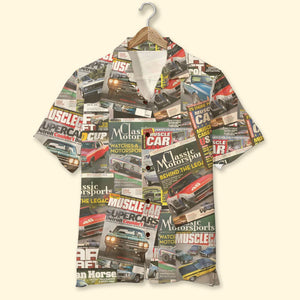 Custom Muscle Car Photo Shirt, Magazine Pattern, Gift For Car Lovers - Hawaiian Shirts - GoDuckee