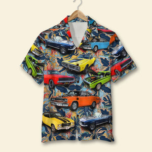 Custom Muscle Car Photo Hawaiian Shirt, Red Flowers Pattern (Car0902) - Hawaiian Shirts - GoDuckee