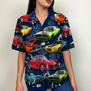 Custom Classic Car Photo Hawaiian Shirt, Car Machinery Pattern - Hawaiian Shirts - GoDuckee