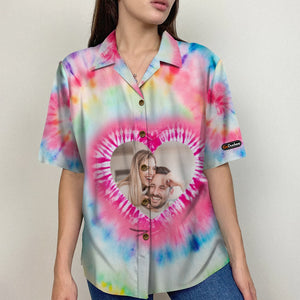 Custom Couple Tie Dye Hawaiian Shirt and Men Beach Shorts, Gift For Couple - Hawaiian Shirts - GoDuckee