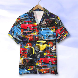 Custom Hot Rod Photo Hawaiian Shirt, Flame Pattern, Gift For Summer - Hawaiian Shirts - GoDuckee