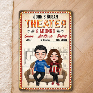 Theater & Lounge Sit Back & Relax Personalized Movie Couple Metal Sign, Gift For Couple - Metal Wall Art - GoDuckee