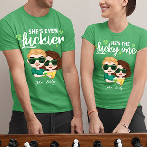 He's The Lucky One She's Even Luckier Personalized Patrick's Day Couple Shirt, Gift For Couple - Shirts - GoDuckee