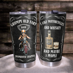 Personalized Old Biker Tumbler - Grumpy Old Fart Ibuprofen Chapter - Like Motorcycles and Whiskey And Maybe 3 People - Tumbler Cup - GoDuckee