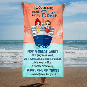 Bestie Like A Shark Cracker - Personalized Beach Towel - Gifts For BFF, Sisters, Cruise Lovers - Beach Towel - GoDuckee