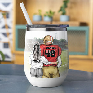 Personalized American Football Couple Wine Tumbler - My Boyfriend Is The One With The Nice Booty - Wine Tumbler - GoDuckee