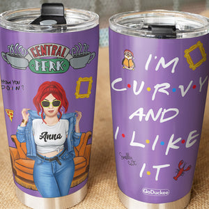 Personalized Curvy Girl Tumbler - I'm Curvy and I'm Like It - Purple Friends Background - Tumbler Cup - GoDuckee