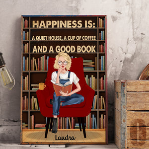 Personalized Reading Girl Poster - Happiness Is Coffee Book - Poster & Canvas - GoDuckee