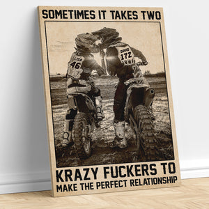 Personalized Motocross Couple Poster - Sometimes It Takes Two To Make A Perfect Relationship - Kissing Riding Couple - Poster & Canvas - GoDuckee