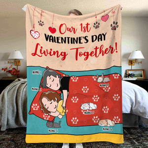 Personalized Cat Mom & Dad Blanket - Our 1st Valentine's Day Living Together - Blanket - GoDuckee