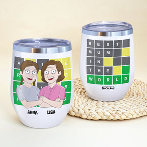Cartoon Mother & Daughter - Personalized Wine Tumbler - Best Mom In The World - Wine Tumbler - GoDuckee