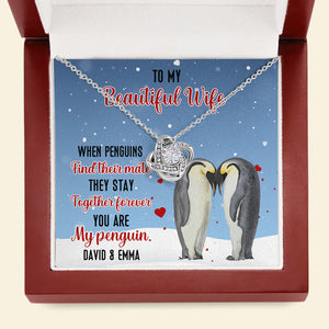 Penguin Couple To My Beautiful Wife - Personalized Message Card Jewelry Necklace - Jewelry - GoDuckee