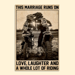 Personalized Motocross Couple Poster - This Marriage Runs On Love - Kissing Couple - Poster & Canvas - GoDuckee