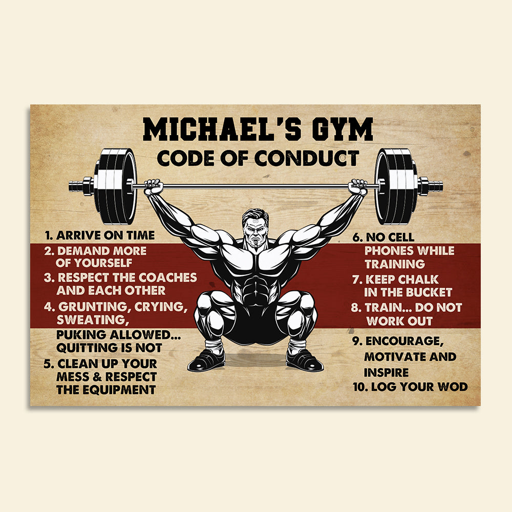 10 Gym Rules, Code Of Conduct - Personalized Wall Art - Custom Weightlifting Man - Poster & Canvas - GoDuckee