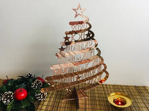Personalized Family Christmas Tree Wood Art - Custom Family Members' Names - Wood Sign - GoDuckee