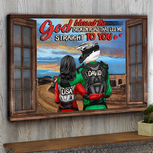 Personalized Motocross Couple Poster - Blessed The Broken Road That Let Me Straight To You - Window View - Poster & Canvas - GoDuckee