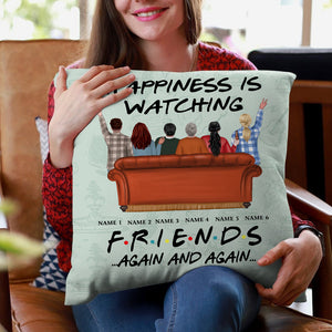 Personalized Gifts Ideas For Friends Besties, Happiness is watching friends again and again Custom Pillow - Pillow - GoDuckee