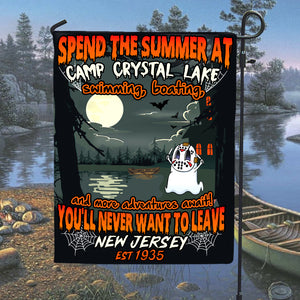 Personalized Spooky Gifts For Camping Lovers, Spend The Summer at Camp Crystal Lake Custom Garden Flag - Flag - GoDuckee
