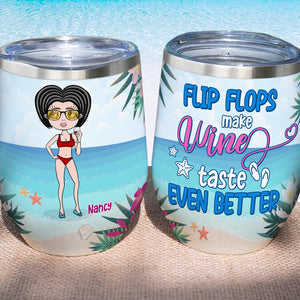 Personalized Bikini Girl Wine Tumbler - Flip Flops Make Wine Taste Even Better - Wine Tumbler - GoDuckee