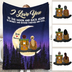 Personalized Hiking Couple Blanket - I Love You To The Moon and Back - Blanket - GoDuckee