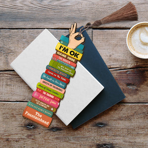 Book I'm OK Bookstack - Personalized Wooden Bookmark - Gift for Book Lovers - Bookmarks - GoDuckee