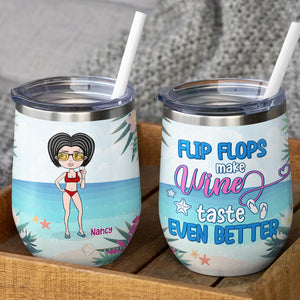 Personalized Bikini Girl Wine Tumbler - Flip Flops Make Wine Taste Even Better - Wine Tumbler - GoDuckee