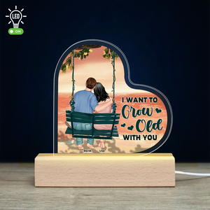 I Want To Grow Old With You, Couple Loving Led Light Wooden Base - Led Night Light - GoDuckee