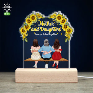 Mother And Daughters Forever Linked Together, Personalized 3D Led Light Wooden Base, Relaxing With Mom Led Night Light, Mother's Day, Birthday Gift For Mom - Led Night Light - GoDuckee