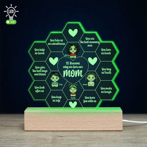 Ten Reasons Why We Love Our Mom, Personalized 3D Led Light Wooden Base, Love Mom Led Night Light, Mother's Day, Birthday Gift For Mom - Led Night Light - GoDuckee