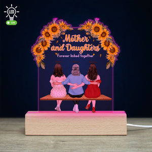 Mother And Daughters Forever Linked Together, Personalized 3D Led Light Wooden Base, Relaxing With Mom Led Night Light, Mother's Day, Birthday Gift For Mom - Led Night Light - GoDuckee