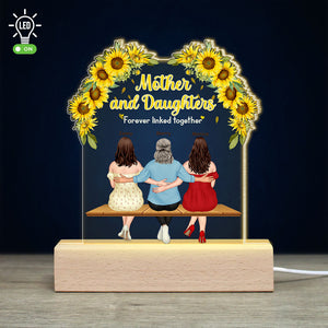 Mother And Daughters Forever Linked Together, Personalized 3D Led Light Wooden Base, Relaxing With Mom Led Night Light, Mother's Day, Birthday Gift For Mom - Led Night Light - GoDuckee