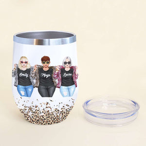 Personalized Cool & Badass Friends Wine Tumbler - As We Get Older We Don't Lose Friendships - Leopard Pattern - Wine Tumbler - GoDuckee
