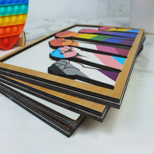 LGBT Raising Hands For Equality Layered Wood Sign Stand - Wood Sign - GoDuckee