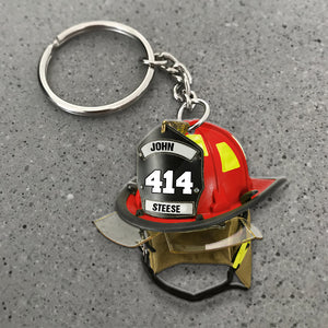 Firefighter Helmet Personalized Keychain - Custom Name, Number - Ornament - GoDuckee