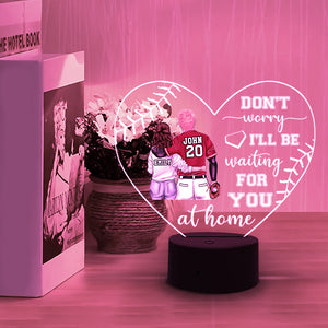 Baseball Don't Worry I'll Be Waiting For You At Home Personalized Night Light Gift for Couple Baseball Couple Back View - Led Night Light - GoDuckee