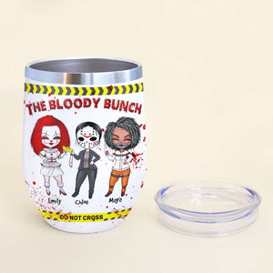 Personalized Horror Movie Girls Wine Tumbler - The Bloody Bunch - Warning Theme - Wine Tumbler - GoDuckee