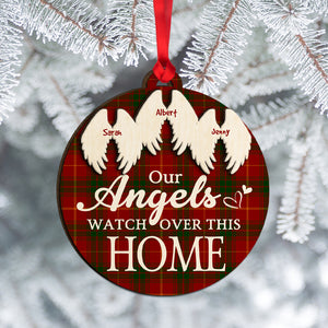 Our Angels Watch Over This Home, Personalized Heaven Wood Ornament, Christmas Gift - Ornament - GoDuckee